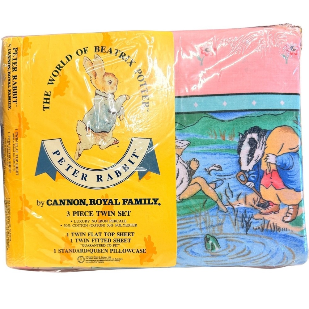 New Vintage 1987 Cannon Royal Family Beatrix Potter Twin Sheet 3pc Peter Rabbit